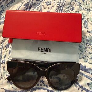 Fendi Red Case with Black Cat-Eye Sunglasses